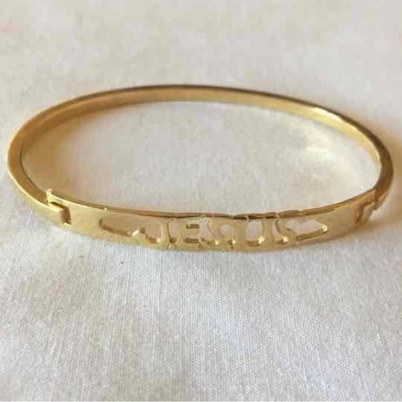 Boutique Jewelry - Gold Tone JESUS Christian Hinge Bangle Bracelet NEW